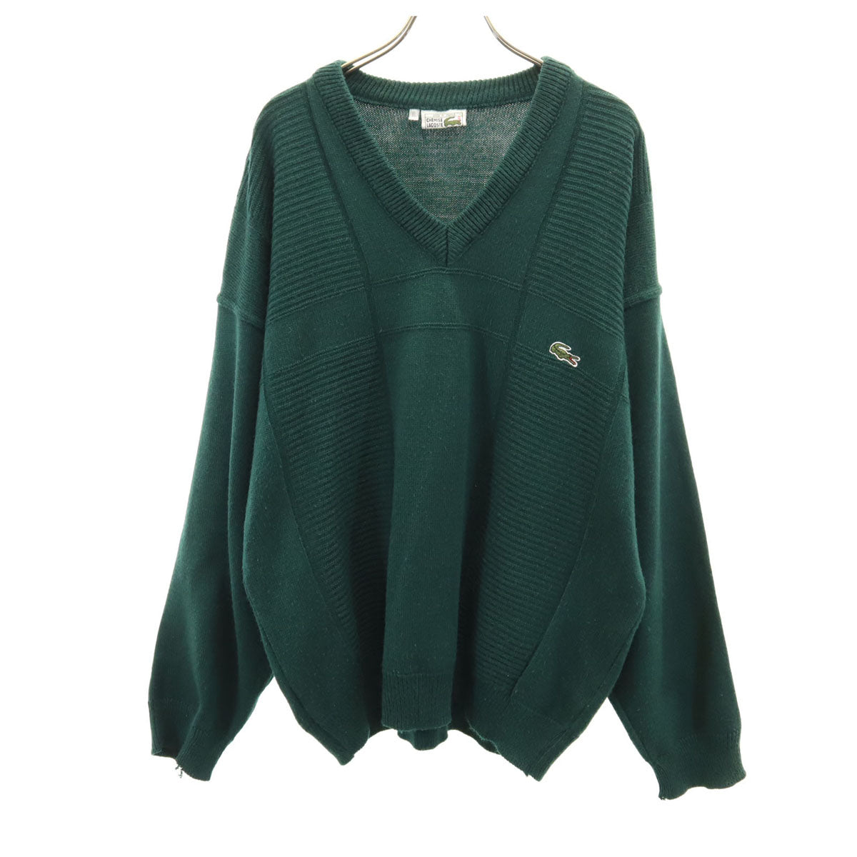 CHEMISE LACOSTE シュミーズラコステ 70s フランス製 ヴィンテージ 長袖 Vネック セーター XL 深緑 ニット メンズ