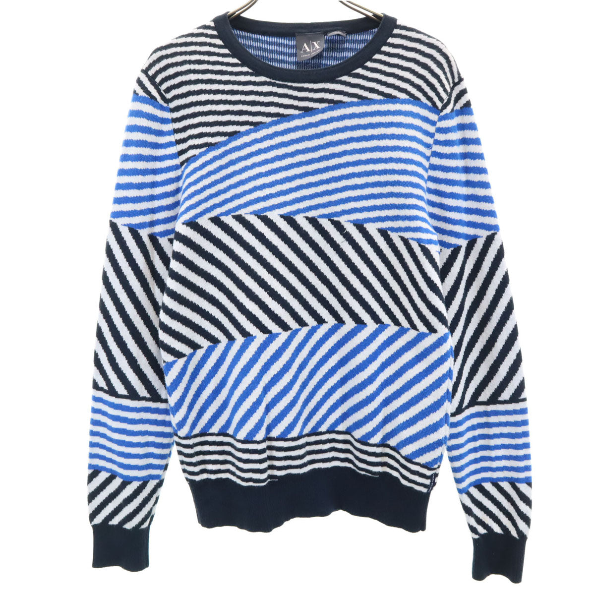 ARMANI EXCHANGE アルマーニエクスチェンジ 斜めストライプ 長袖 セーター XS ホワイト系 ニット メンズ