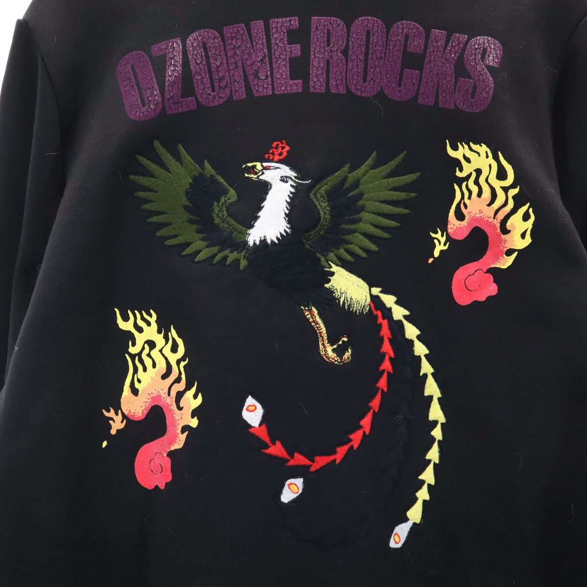 OZONE ROCKS オゾンロックス 日本製 バック刺_ ハイネック ジップジャケット S ブラック系 裏起毛 レディース