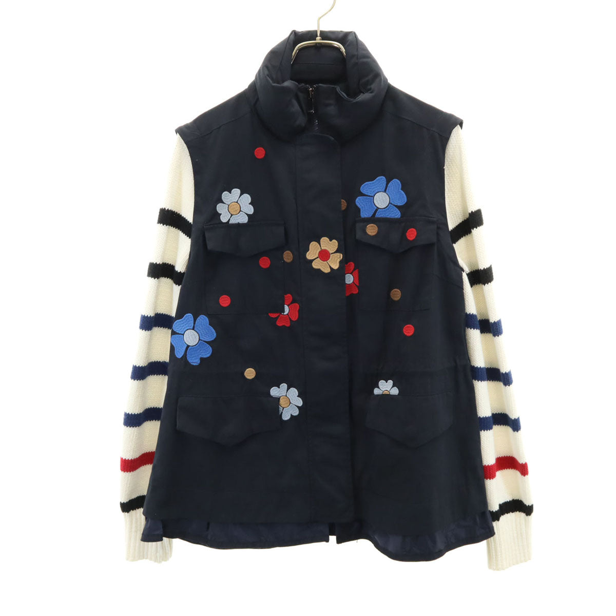 Desigual デシグアル 総柄 2WAY ニット切替 ジャケット 42 ネイビー レディース