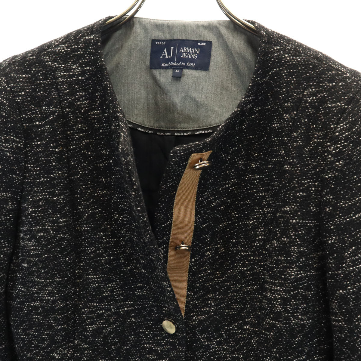 ARMANI JEANS アルマーニジーンズ ノーカラージャケット 42 ブラック系 レディース