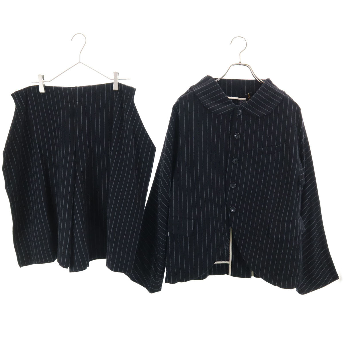 COMME des GARCONS コムデギャルソン 2012年 日本製 ストライプ柄 ニットジャケット 上下 セットアップ S ブラック レディース