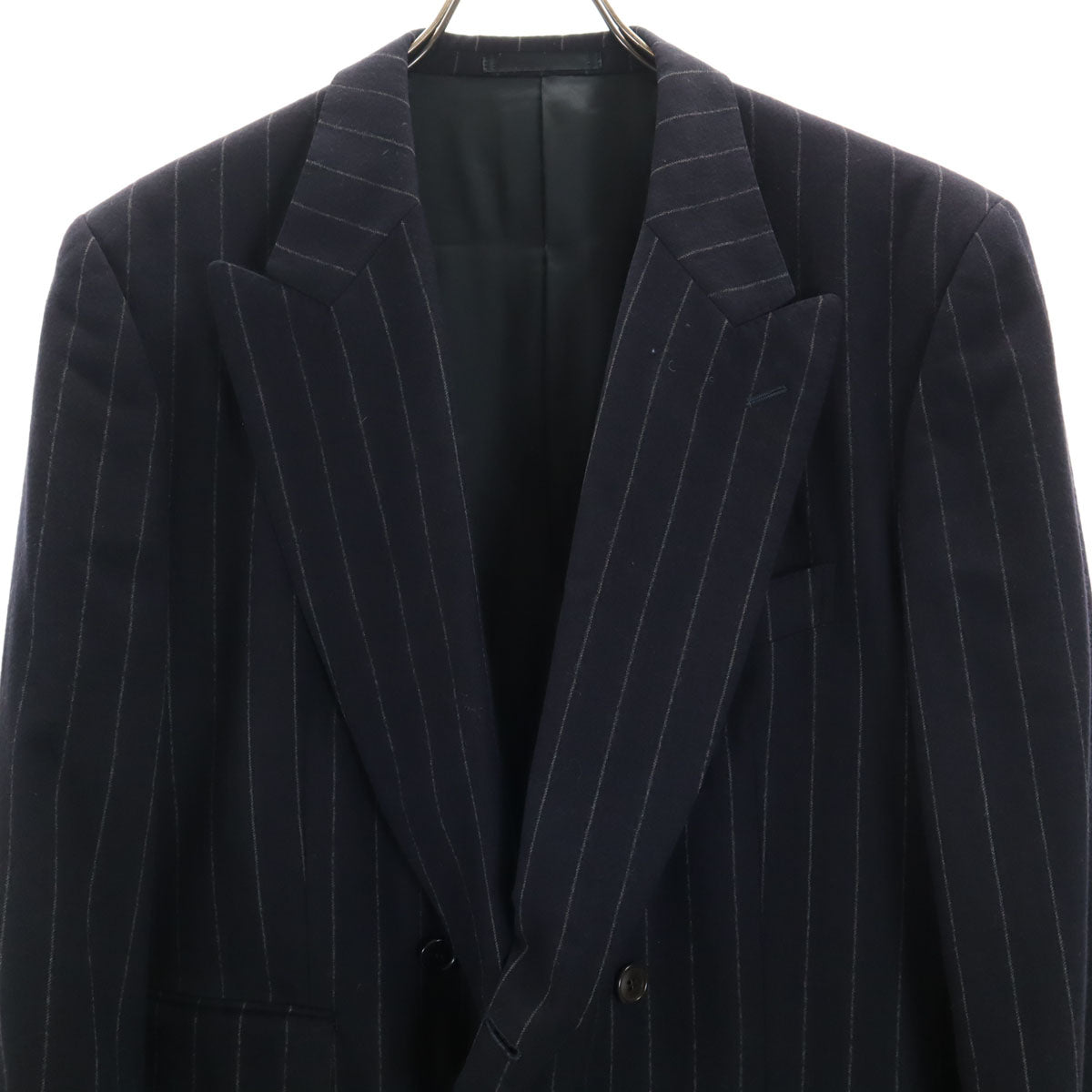 Paul Smith LONDON ポールスミスロンドン 日本製 ストライプ柄 イー・トーマス生地 Super100’s ダブル スーツ 上下 セットアップ L 濃紺 メンズ