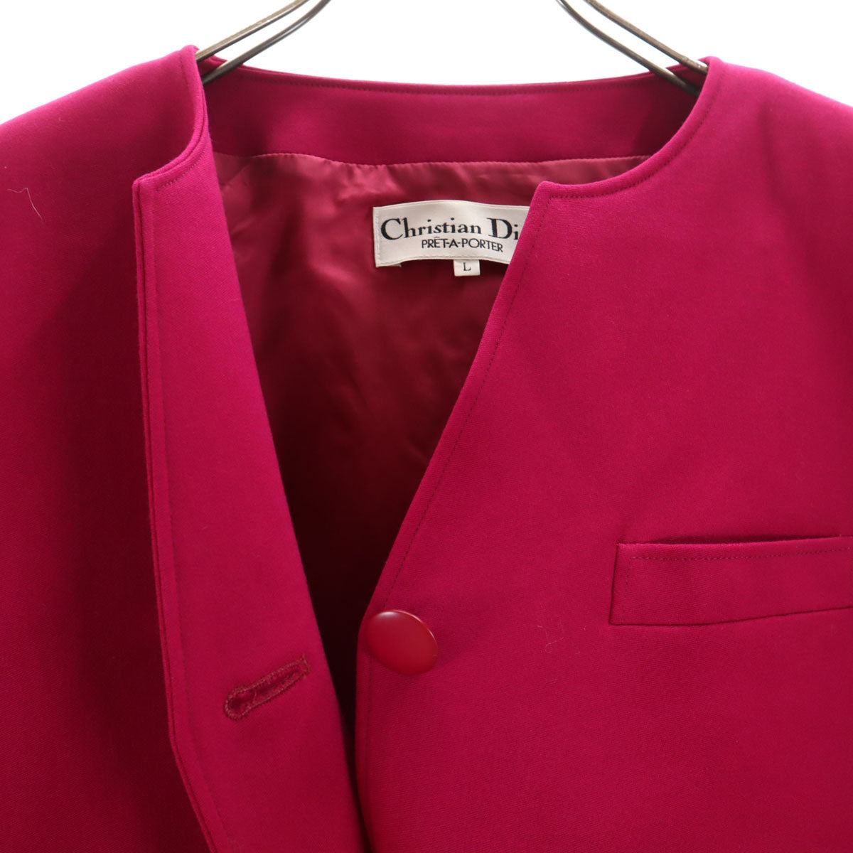 Christian Dior PRET-A-PORTER クリスチャンディオール プレタポルテ 90s オールド ノーカラージャケット 上下 セットアップ L マゼンタ レディース