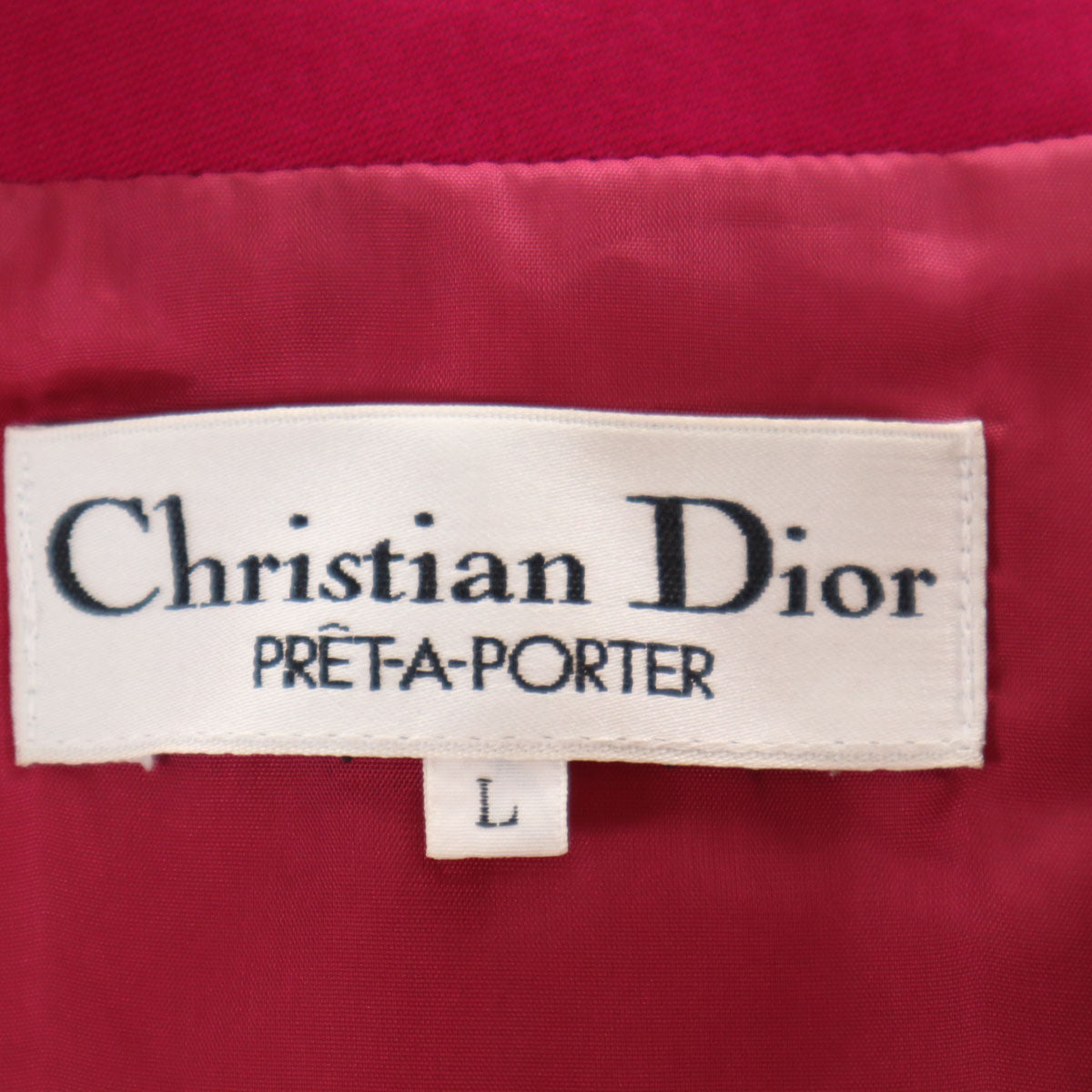 Christian Dior PRET-A-PORTER クリスチャンディオール プレタポルテ 90s オールド ノーカラージャケット 上下 セットアップ L マゼンタ レディース