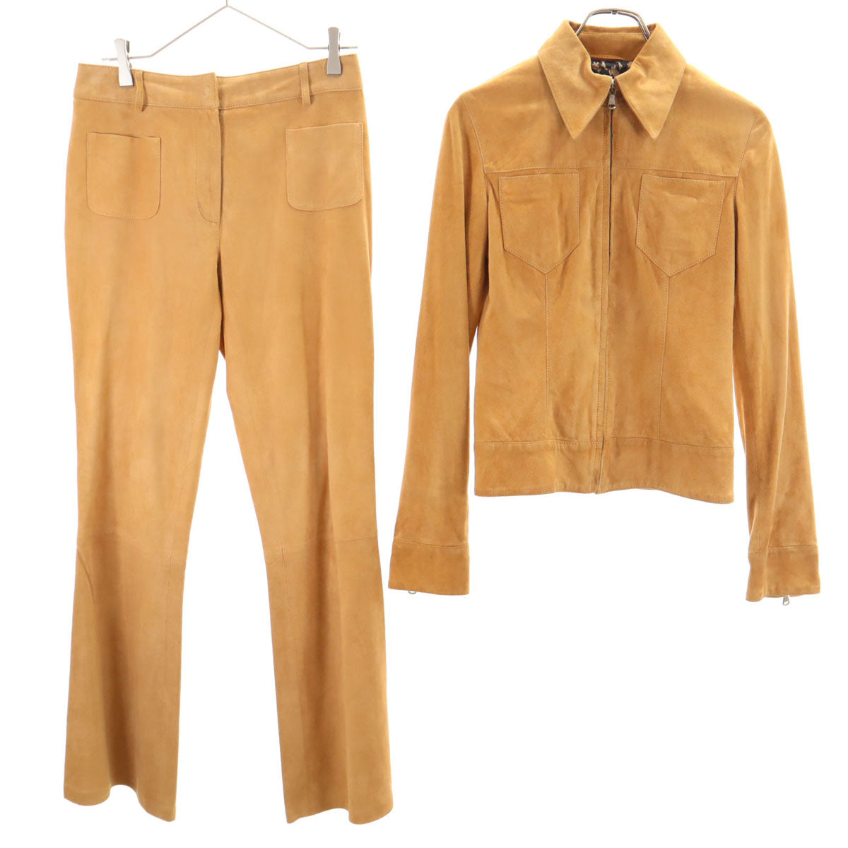 DOLCE&GABBANA ドルチェアンドガッバーナ イタリア製 スエードレザージャケット 上下 セットアップ 40 キャメル レディース
