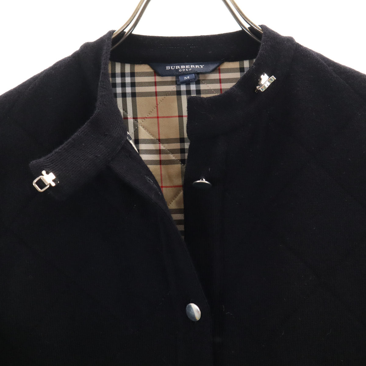 BURBERRY GOLF バーバリーゴルフ ウール ゴルフ キルト ニットジャケット M ブラック 三陽商会 レディース