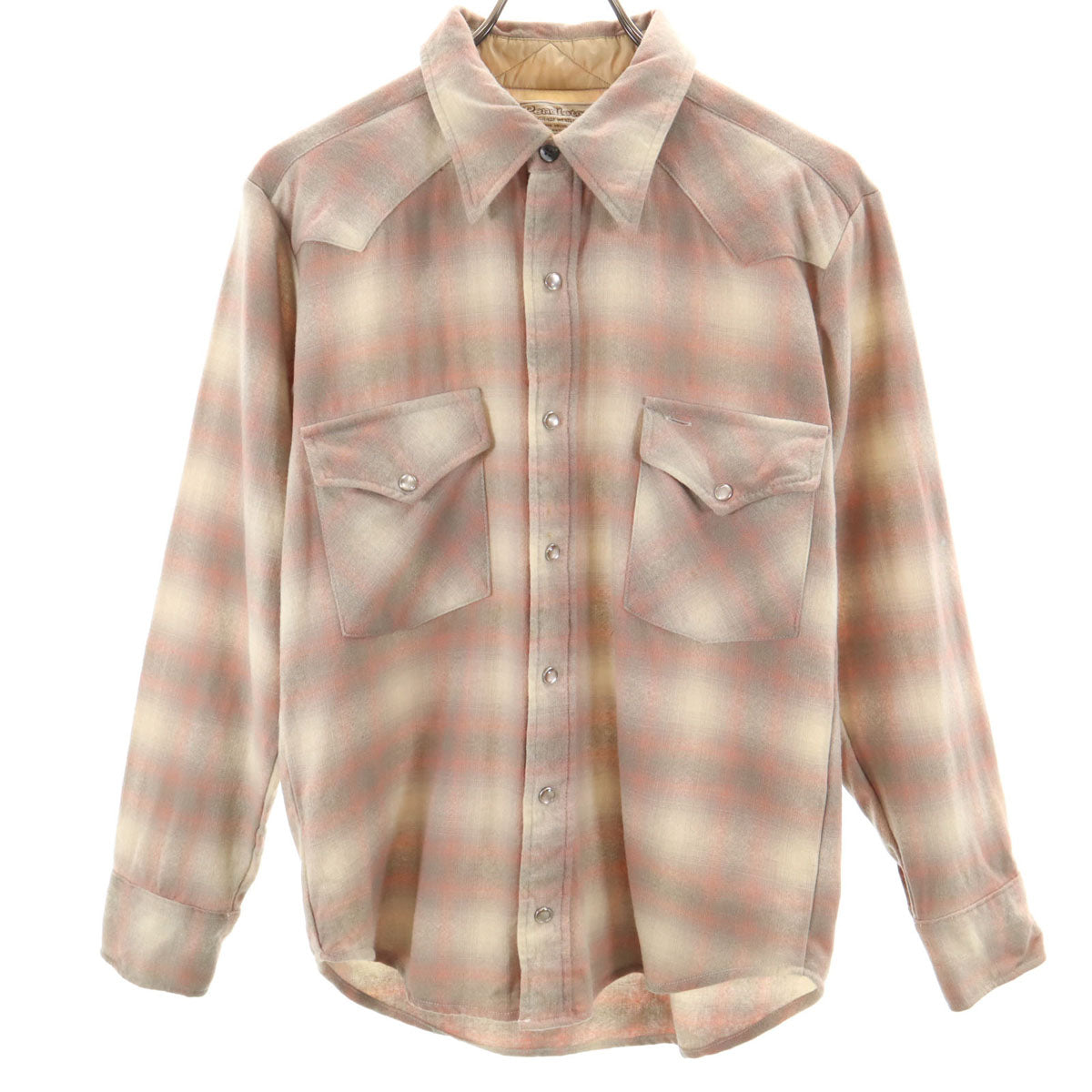 PENDLETON ペンドルトン 70s ヴィンテージ チェック柄 長袖 ウエスタンシャツ L ベージュ系 メンズ