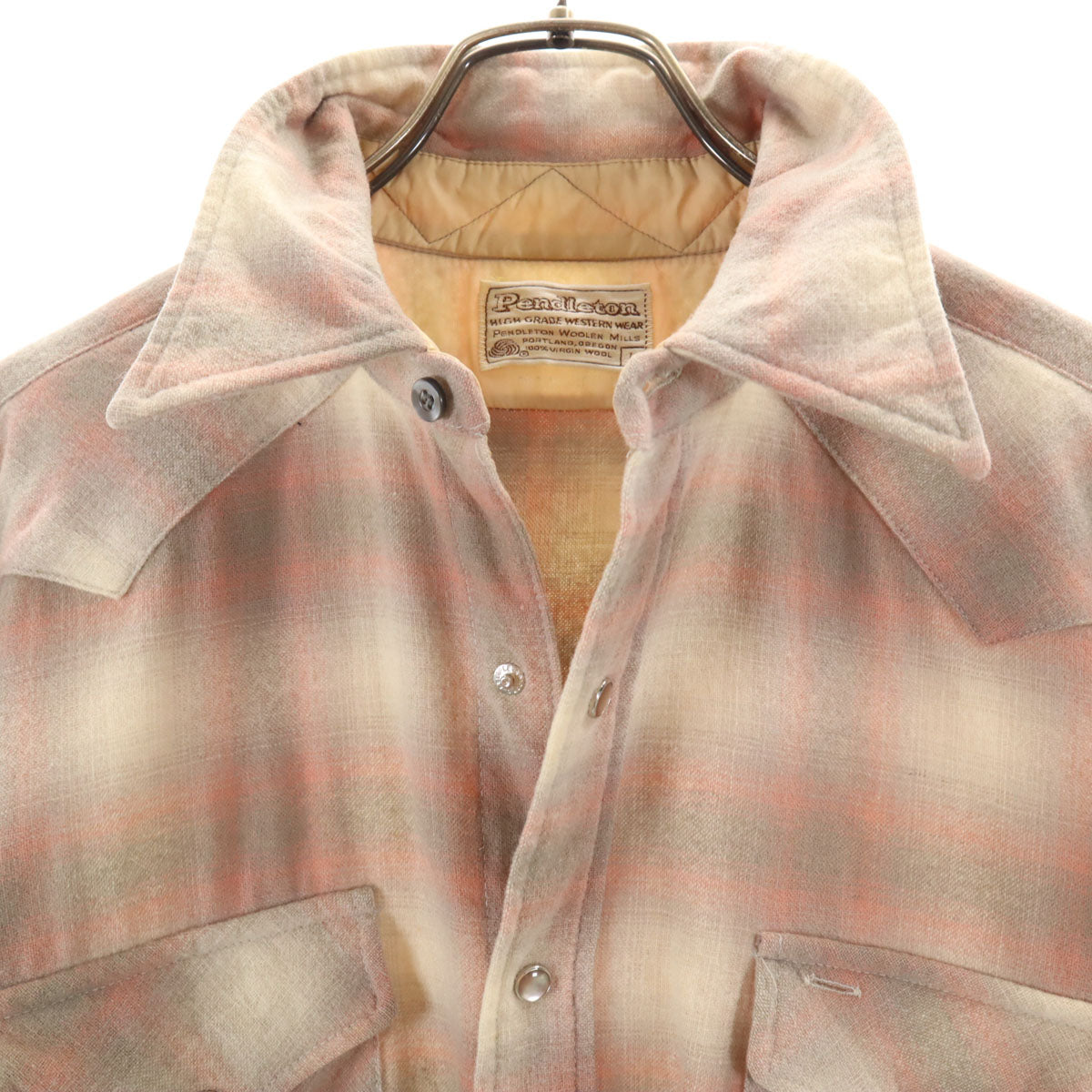 PENDLETON ペンドルトン 70s ヴィンテージ チェック柄 長袖 ウエスタンシャツ L ベージュ系 メンズ