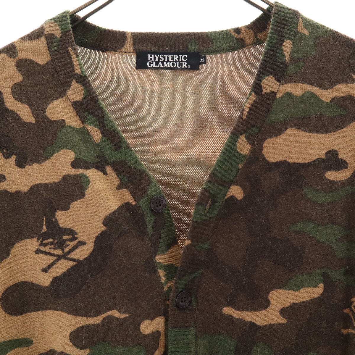 HYSTERIC GLAMOUR ヒステリックグラマー 日本製 迷彩柄 長袖 ニットカーディガン M カーキ メンズ