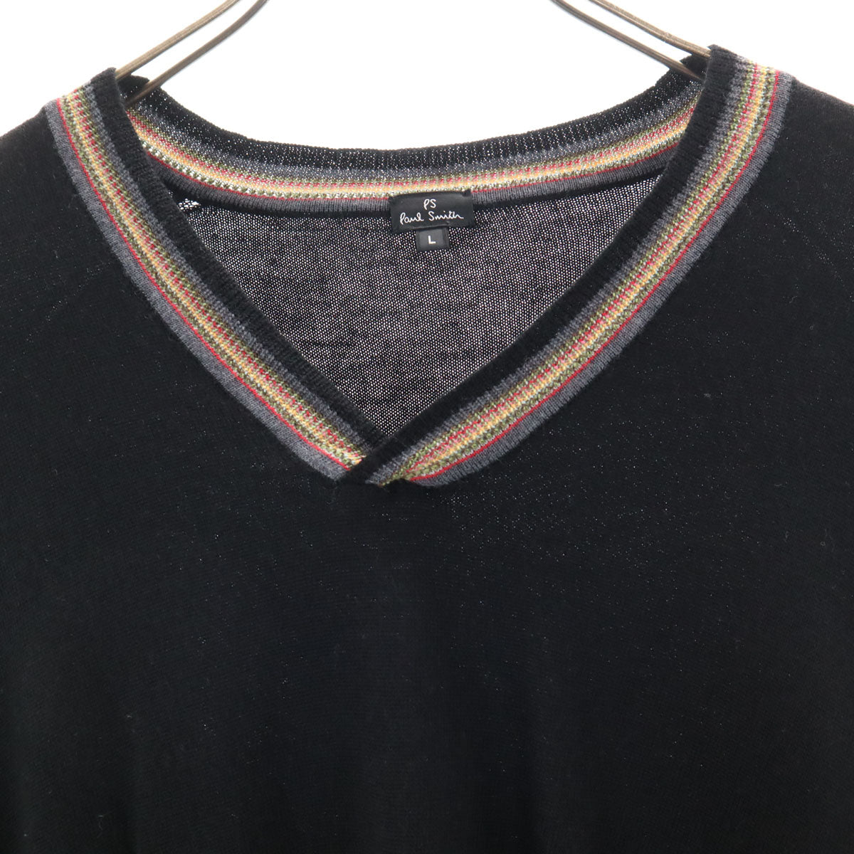 PS Paul Smith ピーエスポールスミス 長袖 Vネック セーター L ブラック ニット メンズ