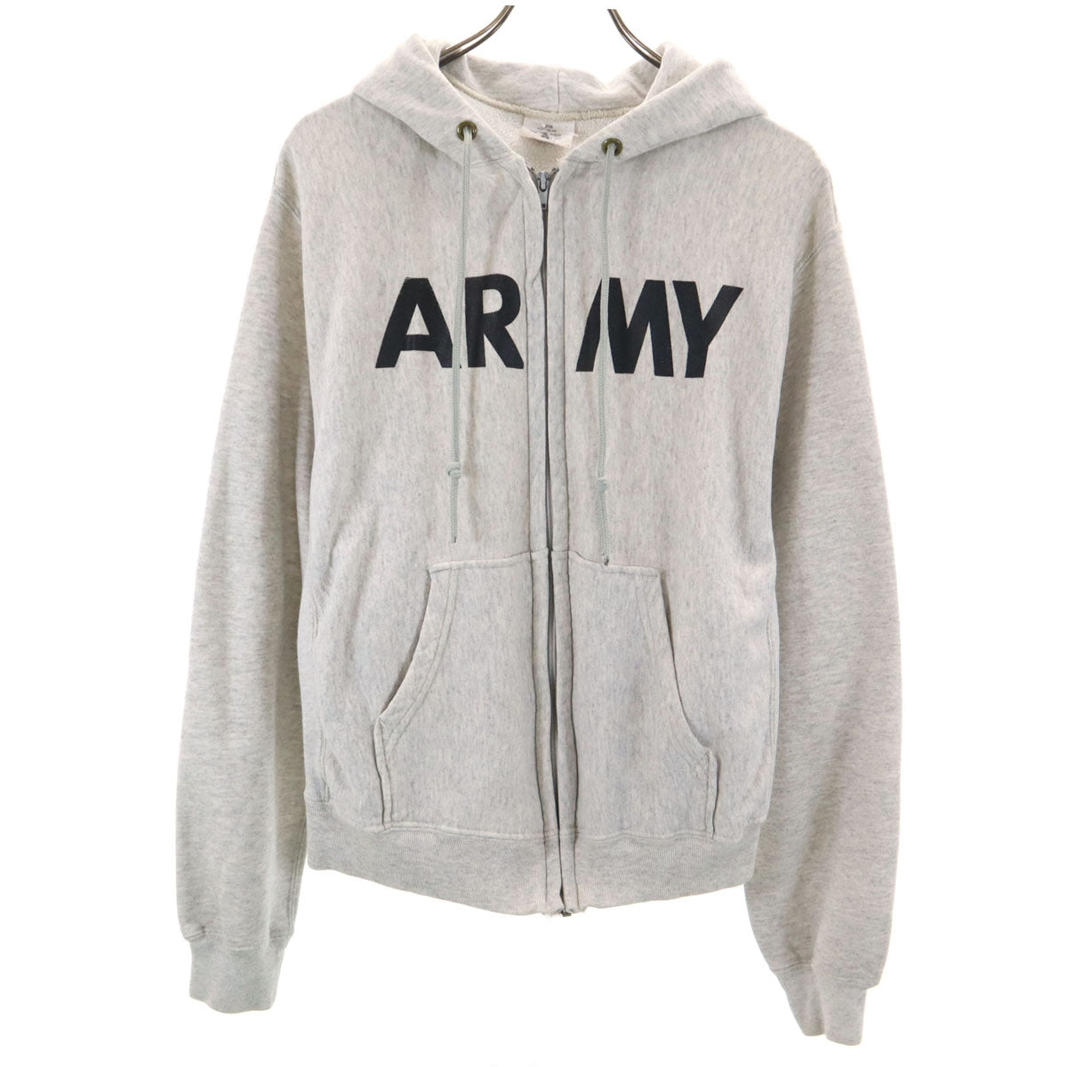 US ARMY アメリカ軍 PFU トレーニング 長袖 スウェット ジップパーカー M グレー 裏起毛 メンズ
