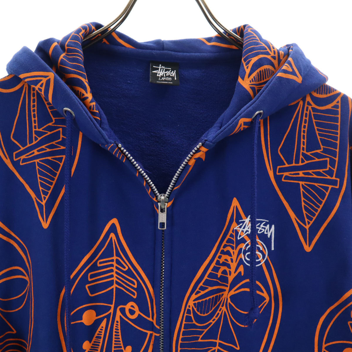 STUSSY ステューシー 総柄 長袖 ジップパーカー L ブルー系 メンズ