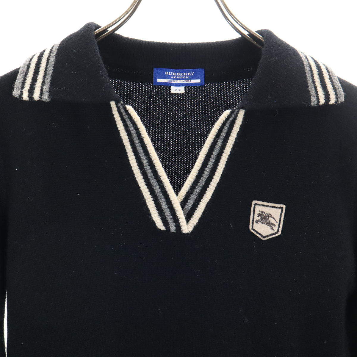 BURBERRY LONDON BLUE LABEL バーバリー ロンドン ブルーレーベル 長袖 スキッパーカラー ニット 38 ブラック 三陽商会 セーター レディース