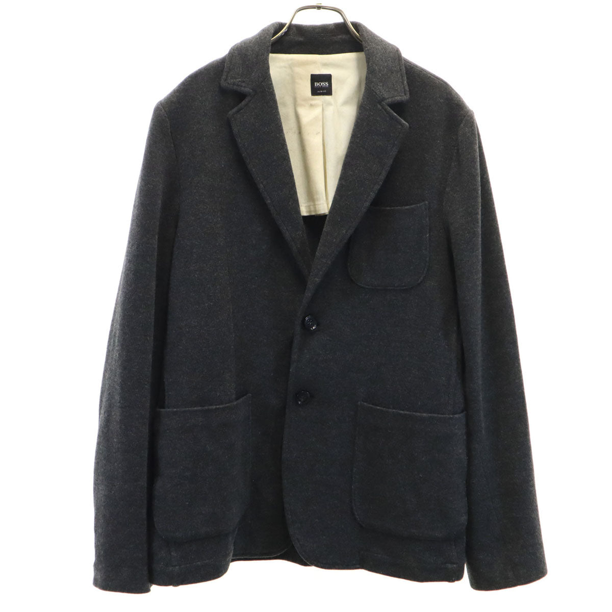 BOSS HUGO BOSS ボスヒューゴボス ポルトガル製 スリムフィット ニット テーラードジャケット L グレー メンズ
