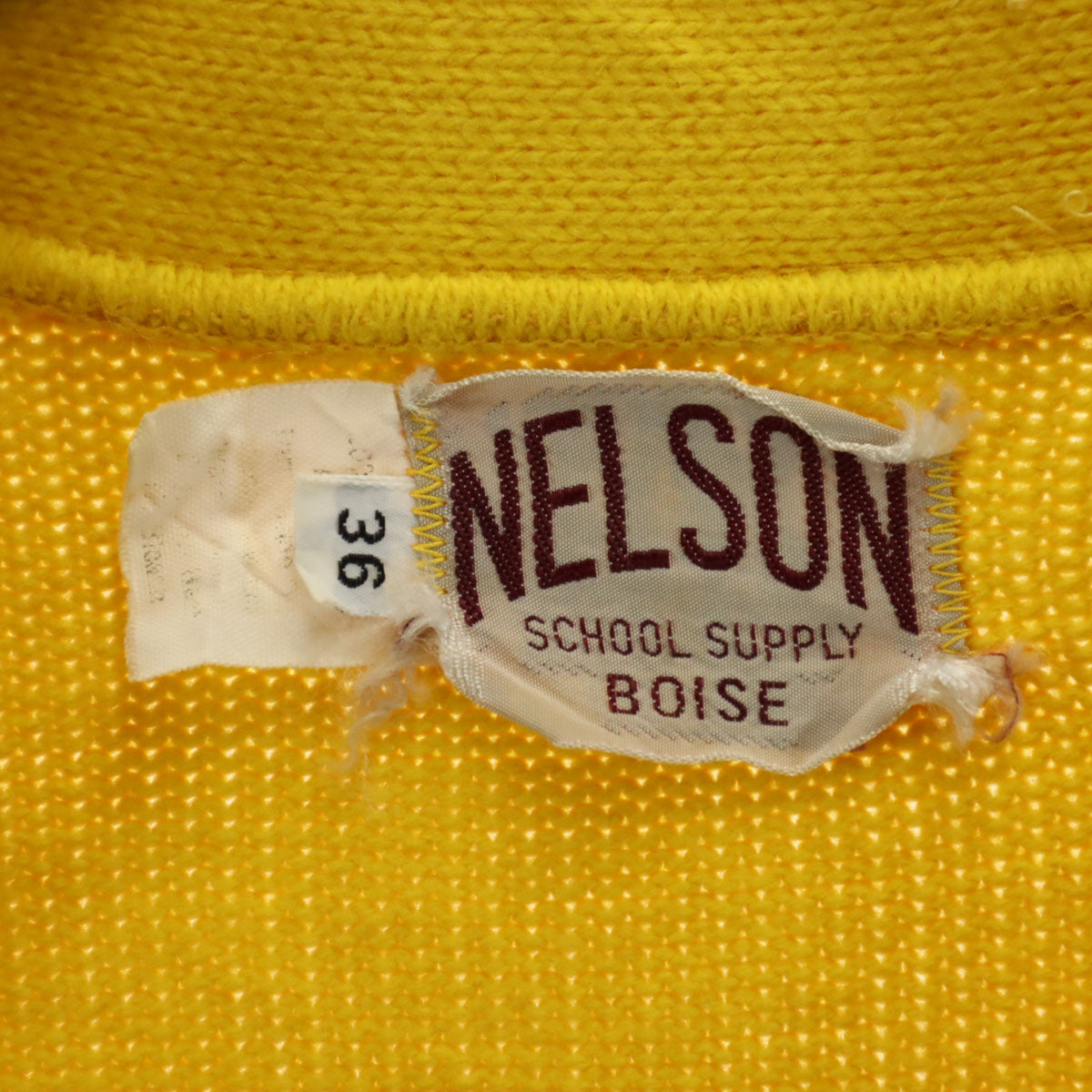 MELSON SCHOOL SUPPLY BOISE 70s 80s ヴィンテージ レタード Vネック ニット カーディガン 36 イエロー レディース