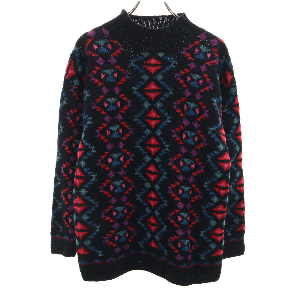 L.L.Bean エルエルビーン 80s 90s ウール100％ オールド 幾何学柄 長袖 セーター M ブラック系 ニット アウトドア レディース