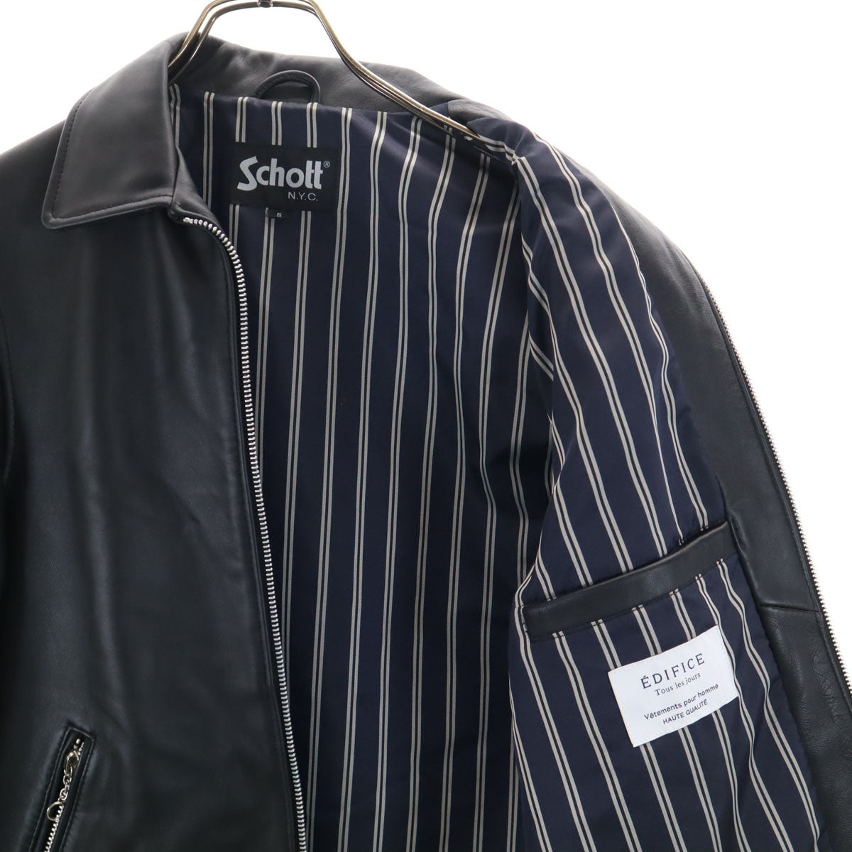 schott ショット EDIFICE別注 レザージャケット S ブラック ダブルジップ メンズ