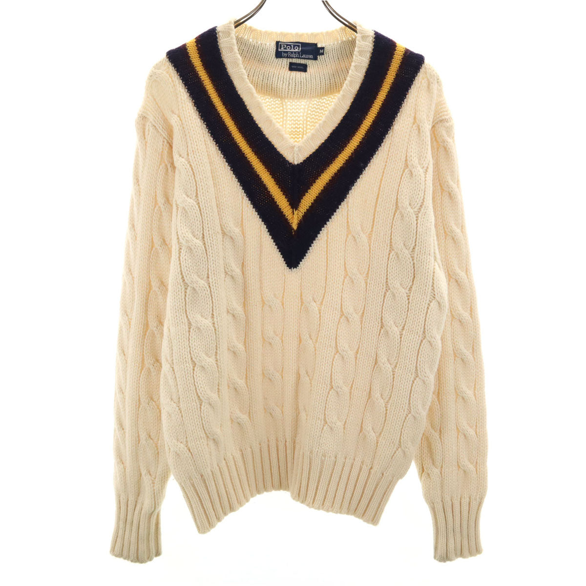 Polo by Ralph Lauren ポロバイラルフローレン ウール100％ 長袖 チルデン ニット M アイボリー セーター メンズ