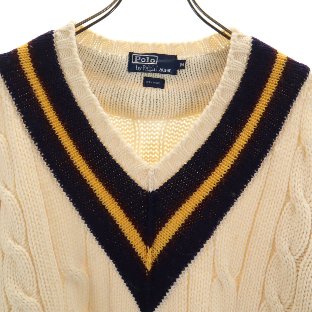 Polo by Ralph Lauren ポロバイラルフローレン ウール100％ 長袖 チルデン ニット M アイボリー セーター メンズ