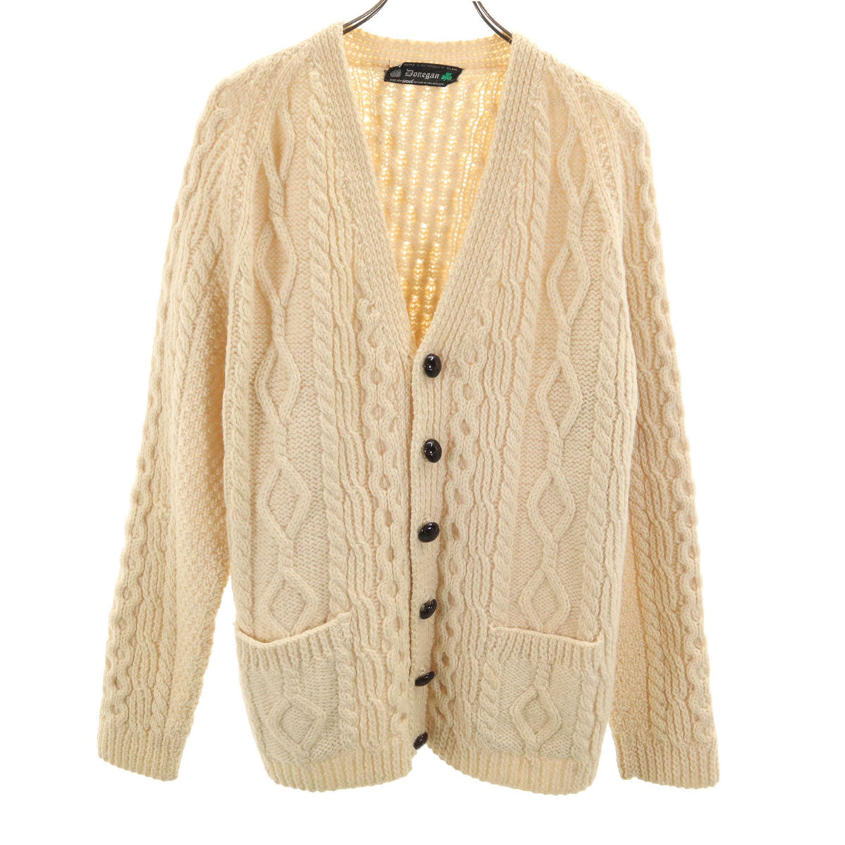 Donegan 80s ウール100％ ヴィンテージ 長袖 フィッシャーマン ニット アイボリー セーター くるみボタン メンズ