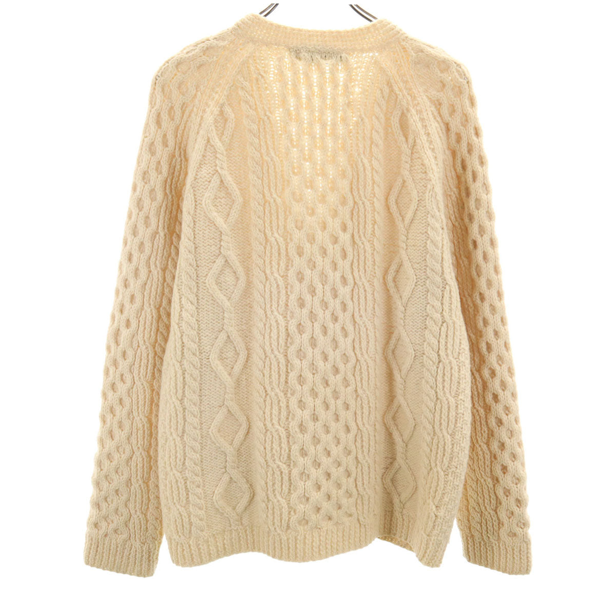 Donegan 80s ウール100％ ヴィンテージ 長袖 フィッシャーマン ニット アイボリー セーター くるみボタン メンズ