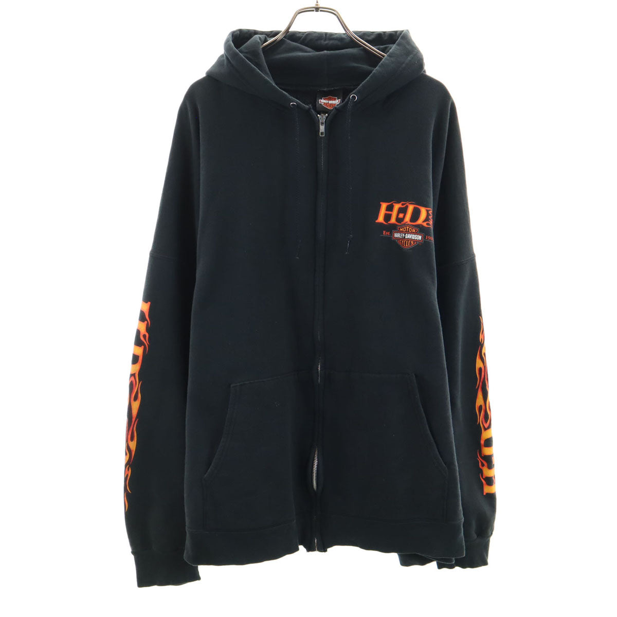 HARLEY DAVIDSON ハーレーダビッドソン バックプリント 長袖 スウェット ジップパーカー 3XL ブラック 裏起毛 ビッグサイズ メンズ