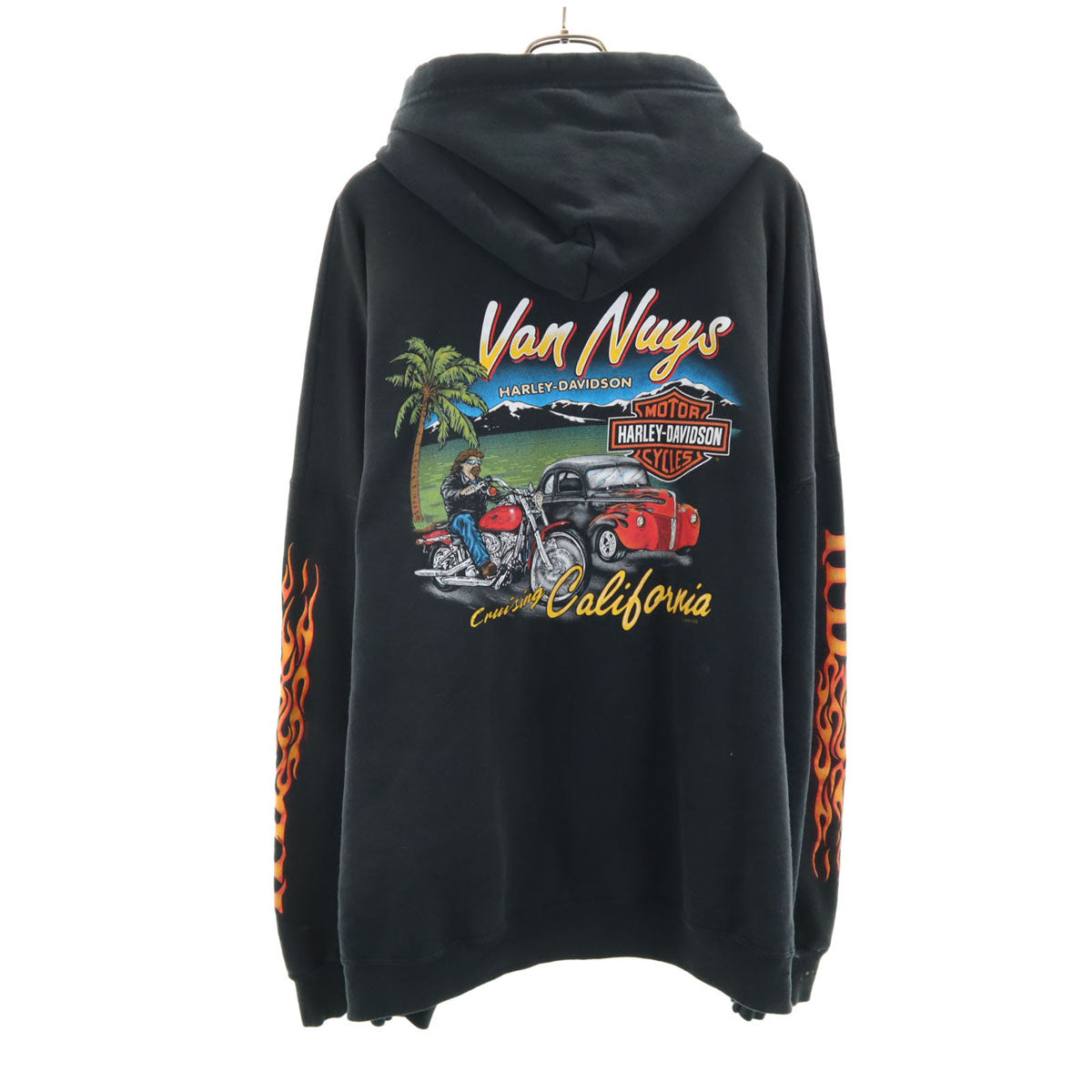 HARLEY DAVIDSON ハーレーダビッドソン バックプリント 長袖 スウェット ジップパーカー 3XL ブラック 裏起毛 ビッグサイズ メンズ