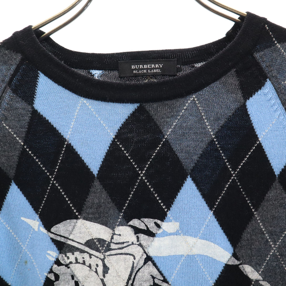 BURBERRY BLACK LABEL バーバリーブラックレーベル アーガイル柄 長袖 セーター 2 水色 三陽商会 ニット メンズ
