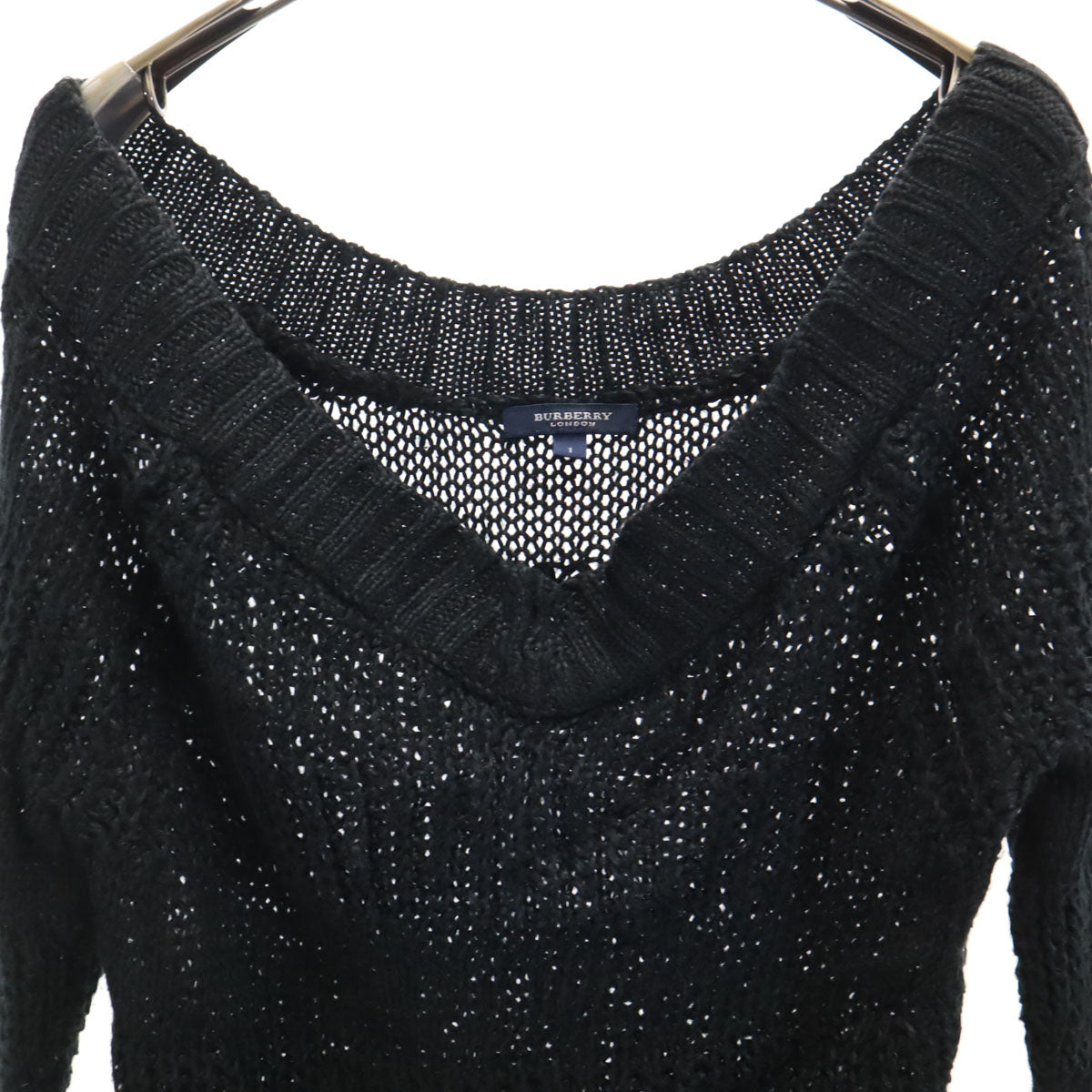 BURBERRY LONDON バーバリーロンドン リネン 長袖 Vネック ニット 1 ブラック 三陽商会 セーター レディース