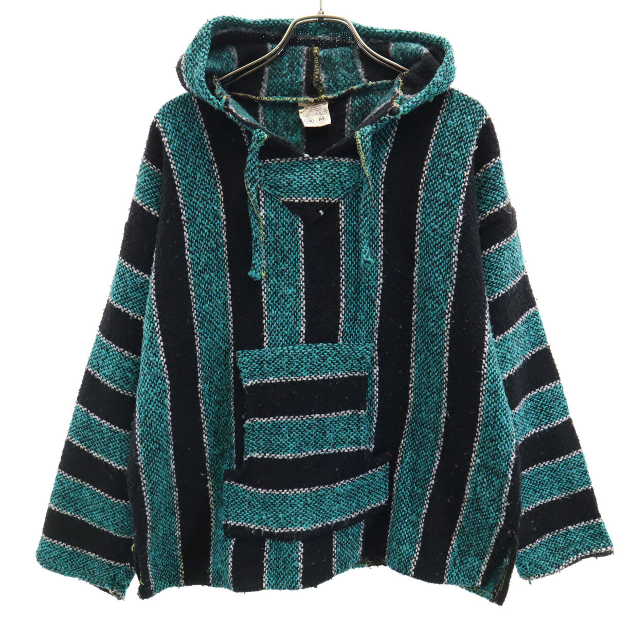 VEL-MEX 80s 90s オールド ストライプ柄 長袖 メキシカン パーカー M ターコイズ系 メンズ
