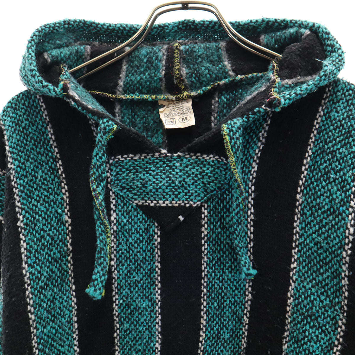 VEL-MEX 80s 90s オールド ストライプ柄 長袖 メキシカン パーカー M ターコイズ系 メンズ