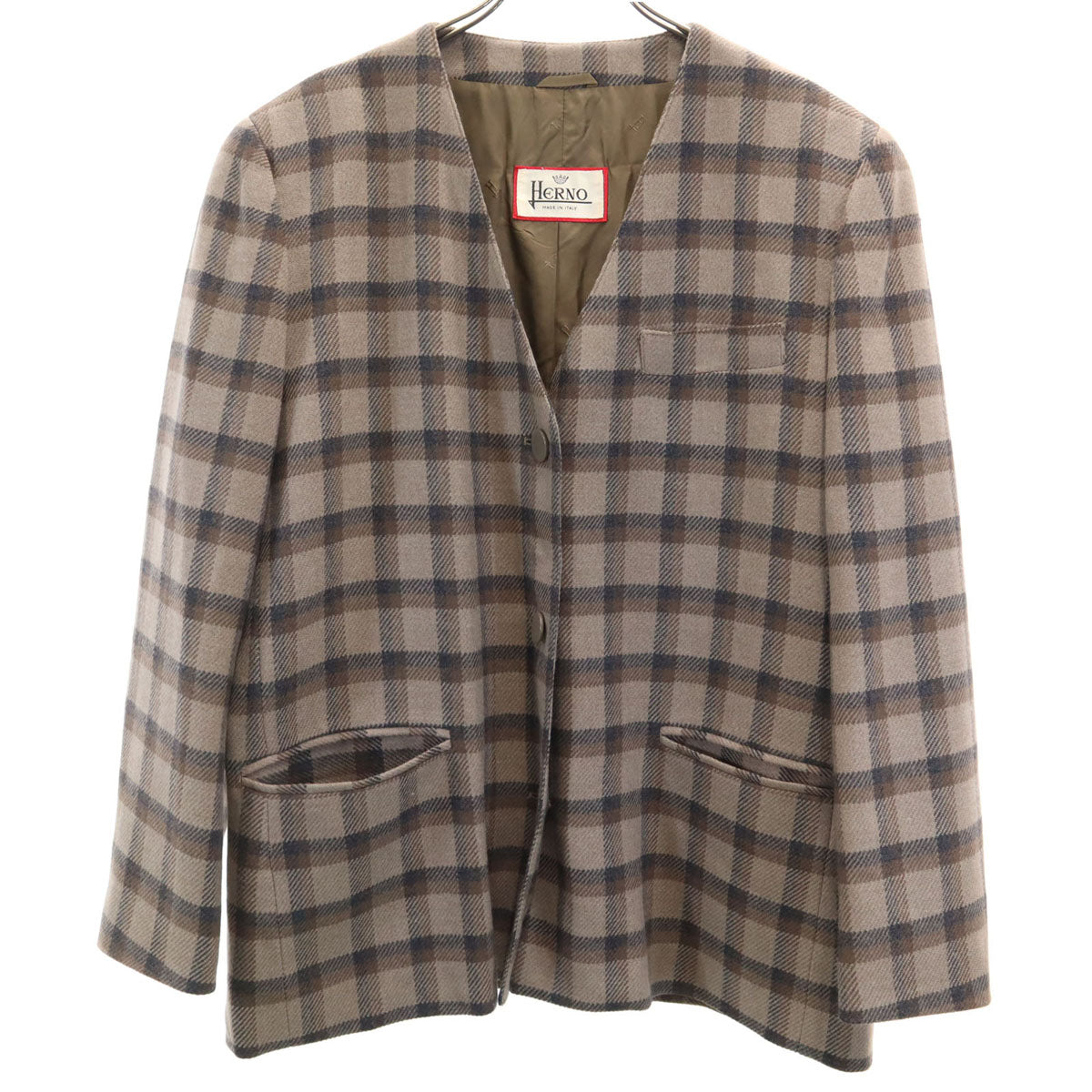 Herno ヘルノ 90s イタリア製 ウール オールド ノーカラージャケット 46 ベージュ系 レディース