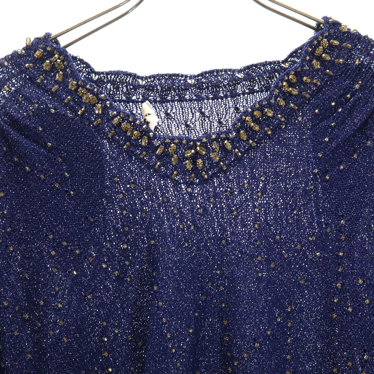 Sumi creative スミクリエイディブ 長袖 ビーズ ニット 上下 セットアップ ネイビー系 レディース