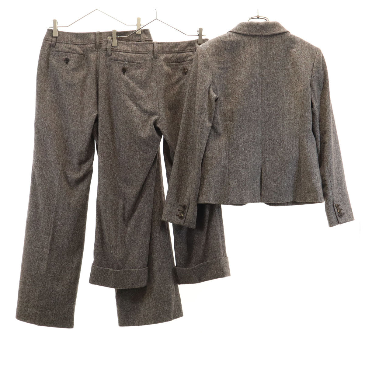 BURBERRY バーバリー パンツスーツ 上下 セットアップ 42/40 ブラウン系 三陽商会 スペアパンツ付き レディース