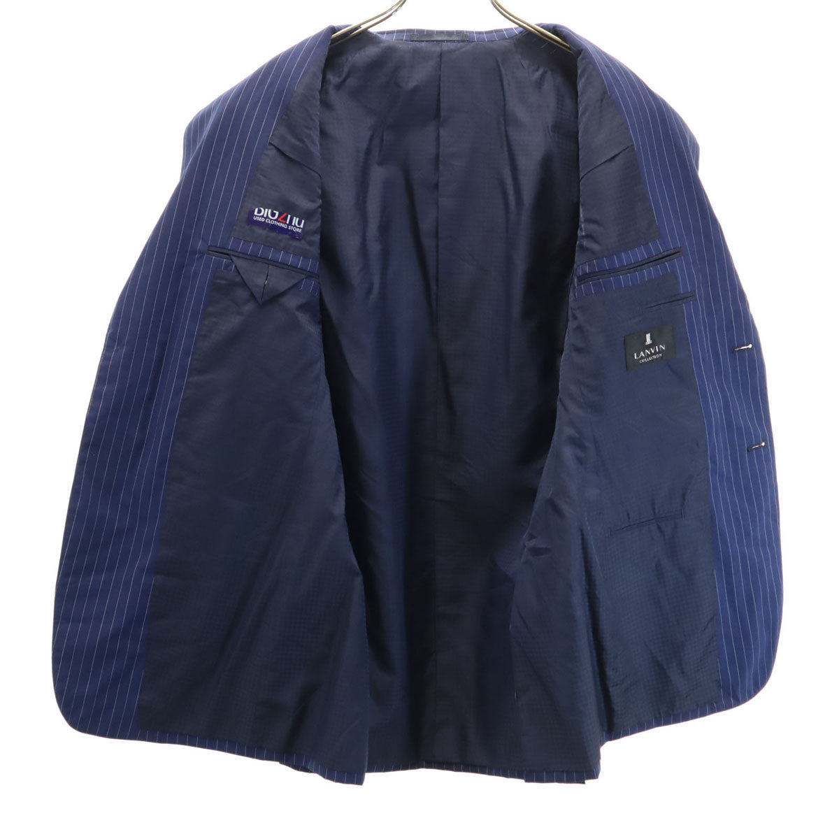 LANVIN ランバン 日本製 ウール ストライプ柄 スーツ 上下 セットアップ ネイビー系 メンズ