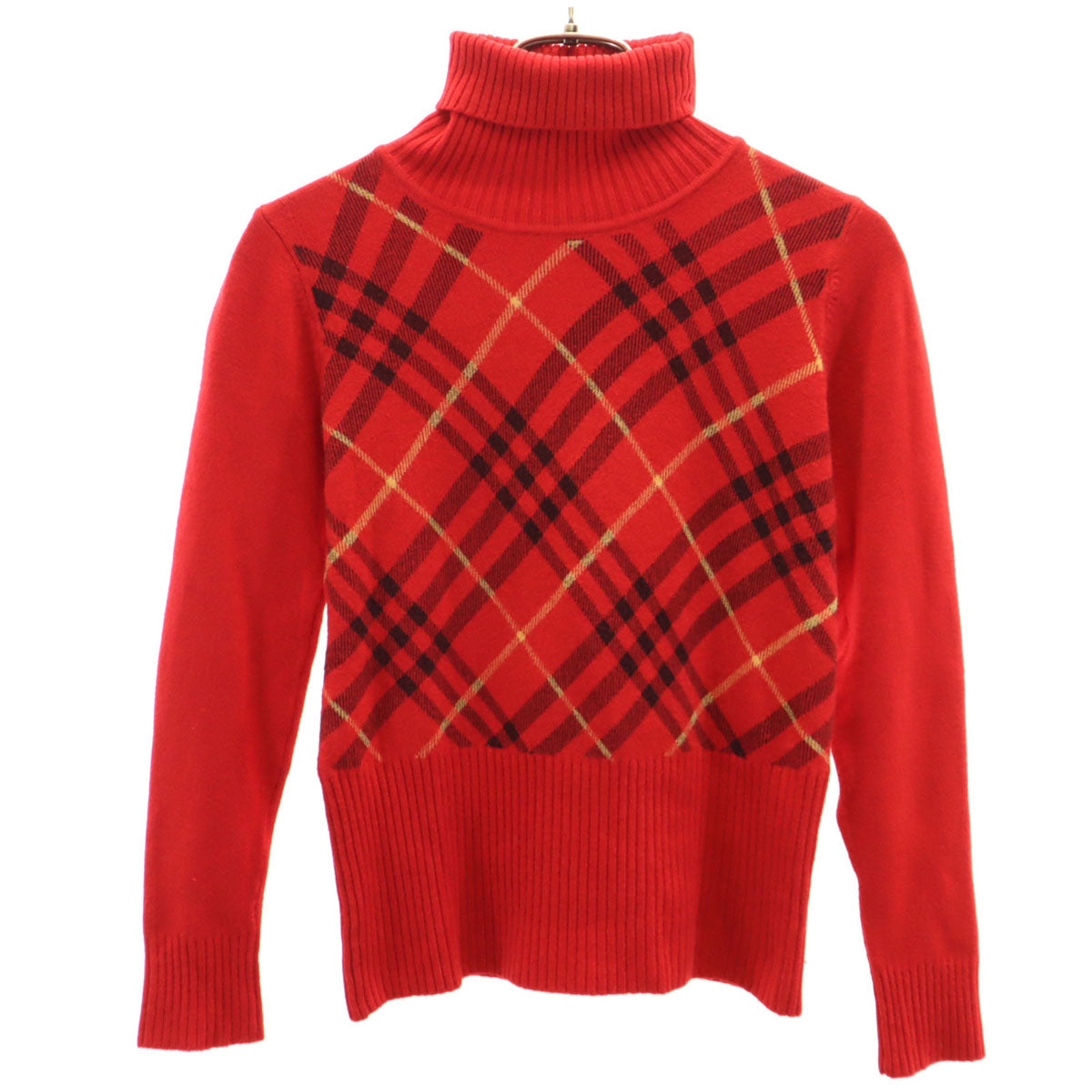BURBERRY LONDON バーバリーロンドン チェック柄 長袖 タートルネック セーター レッド ニット レディース