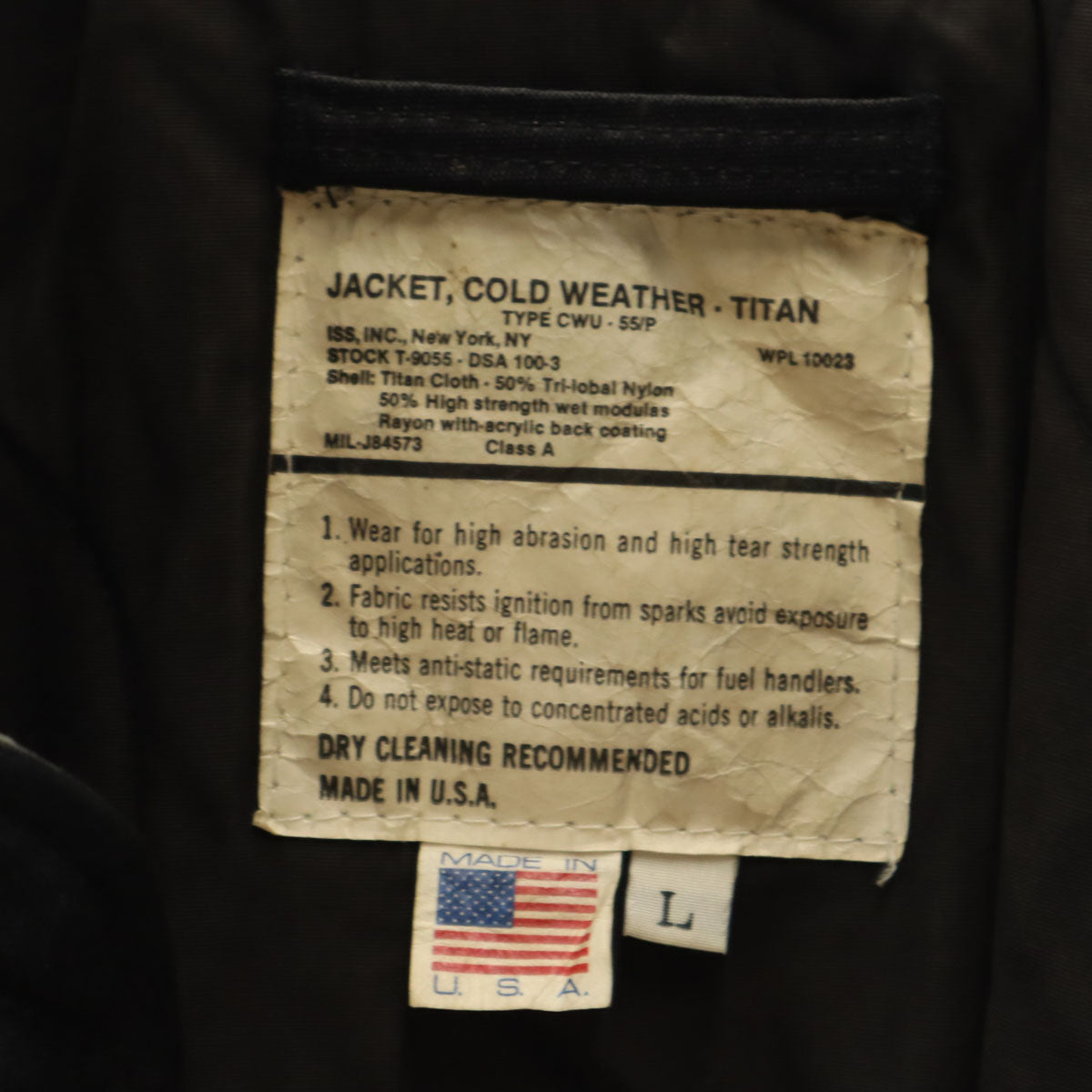 ISS INC 70s USA製 DSA タイタンクロス CWU-55P フライトジャケット L ブラック メンズ