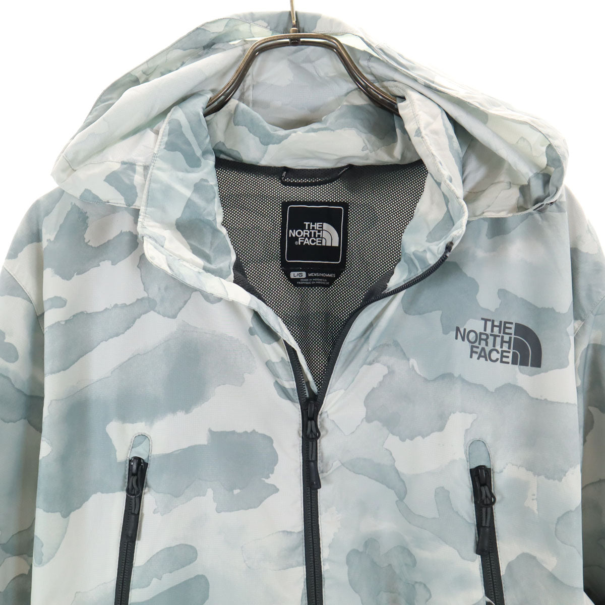 THE NORTH FACE ザノースフェイス 総柄 ウインドブレーカー L ライトグレー アウトドア A5K0 裏メッシュ メンズ