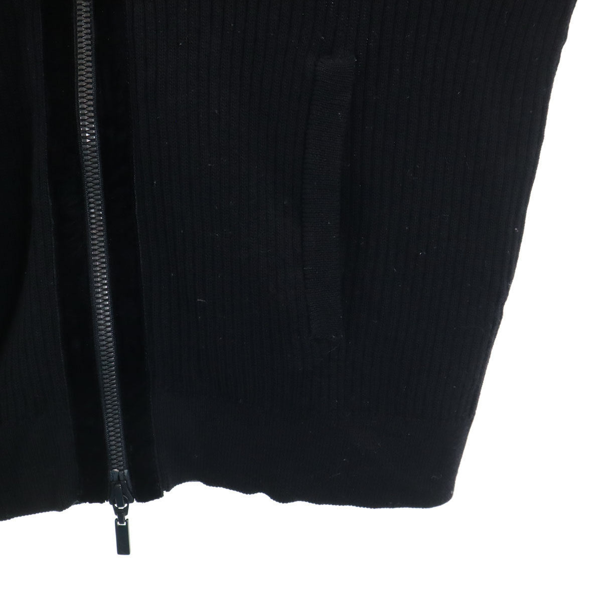 FOXEY フォクシー ウール 長袖 リブ ニット ジップパーカー 40 ブラック レディース