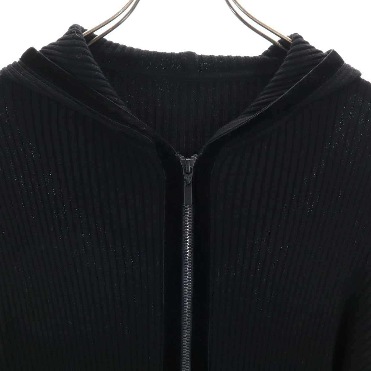 FOXEY フォクシー ウール 長袖 リブ ニット ジップパーカー 40 ブラック レディース