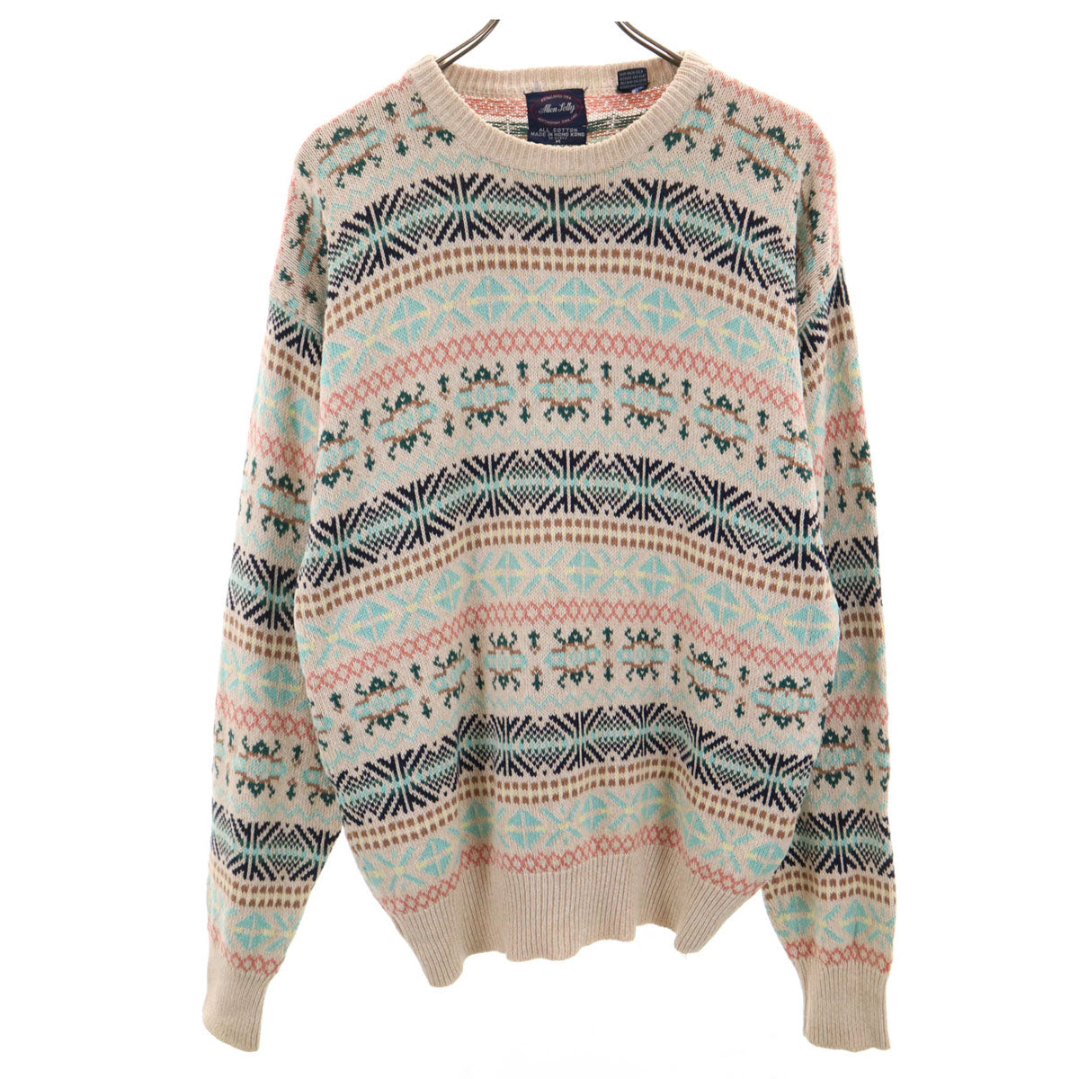 Allen Solly 80s 90s オールド フェアアイル柄 長袖 コットン セーター M ベージュ系 ニット メンズ