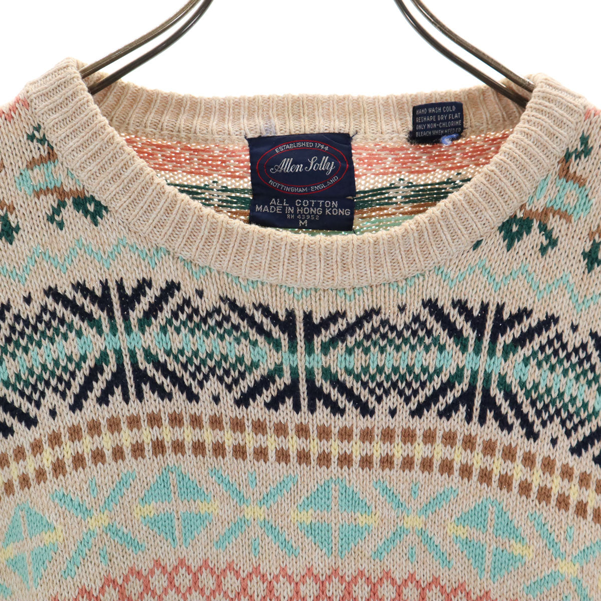 Allen Solly 80s 90s オールド フェアアイル柄 長袖 コットン セーター M ベージュ系 ニット メンズ