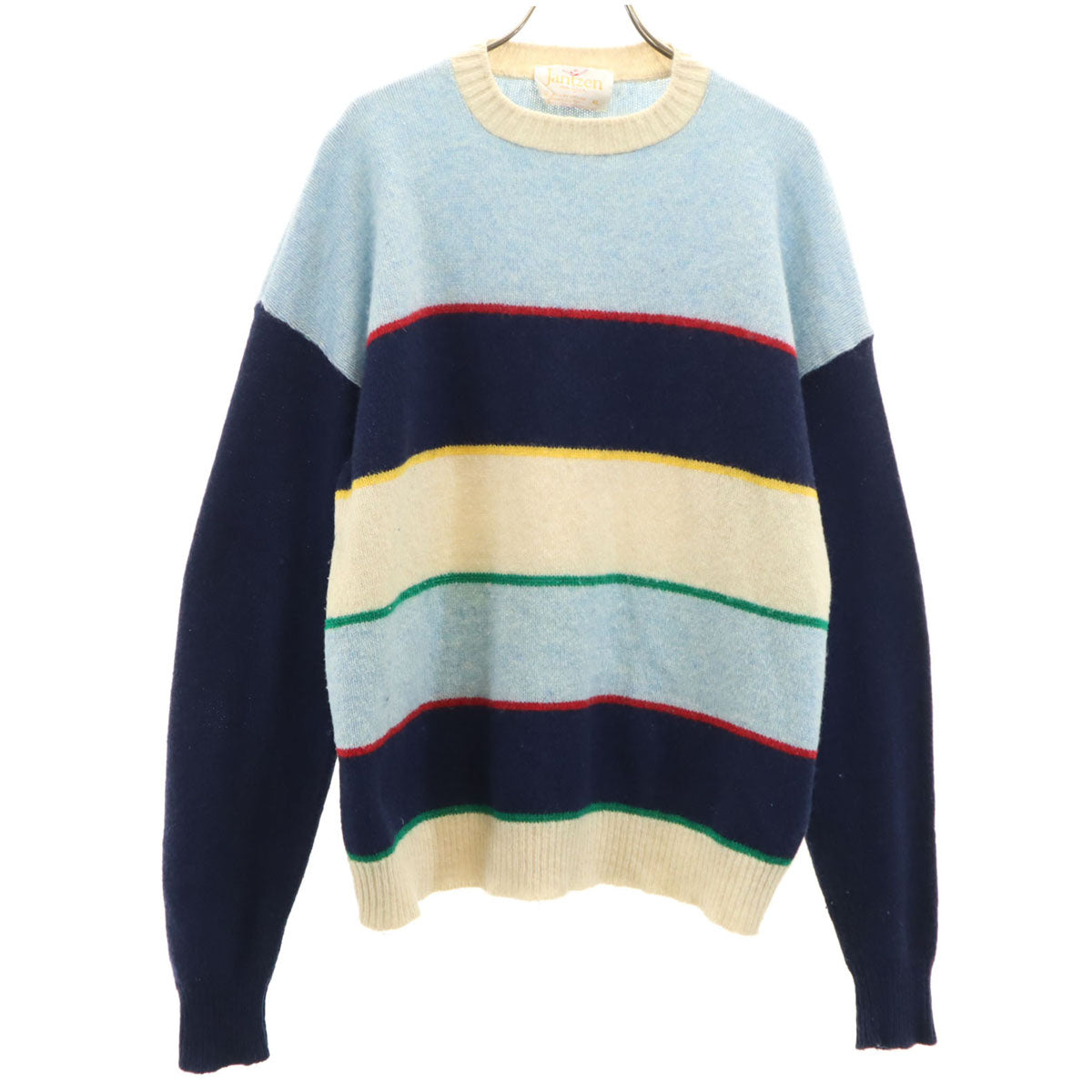 Jantzen ジャンセン 70s USA製 ヴィンテージ ボーダー柄 長袖 セーター XL ブルー系 ニット レディース