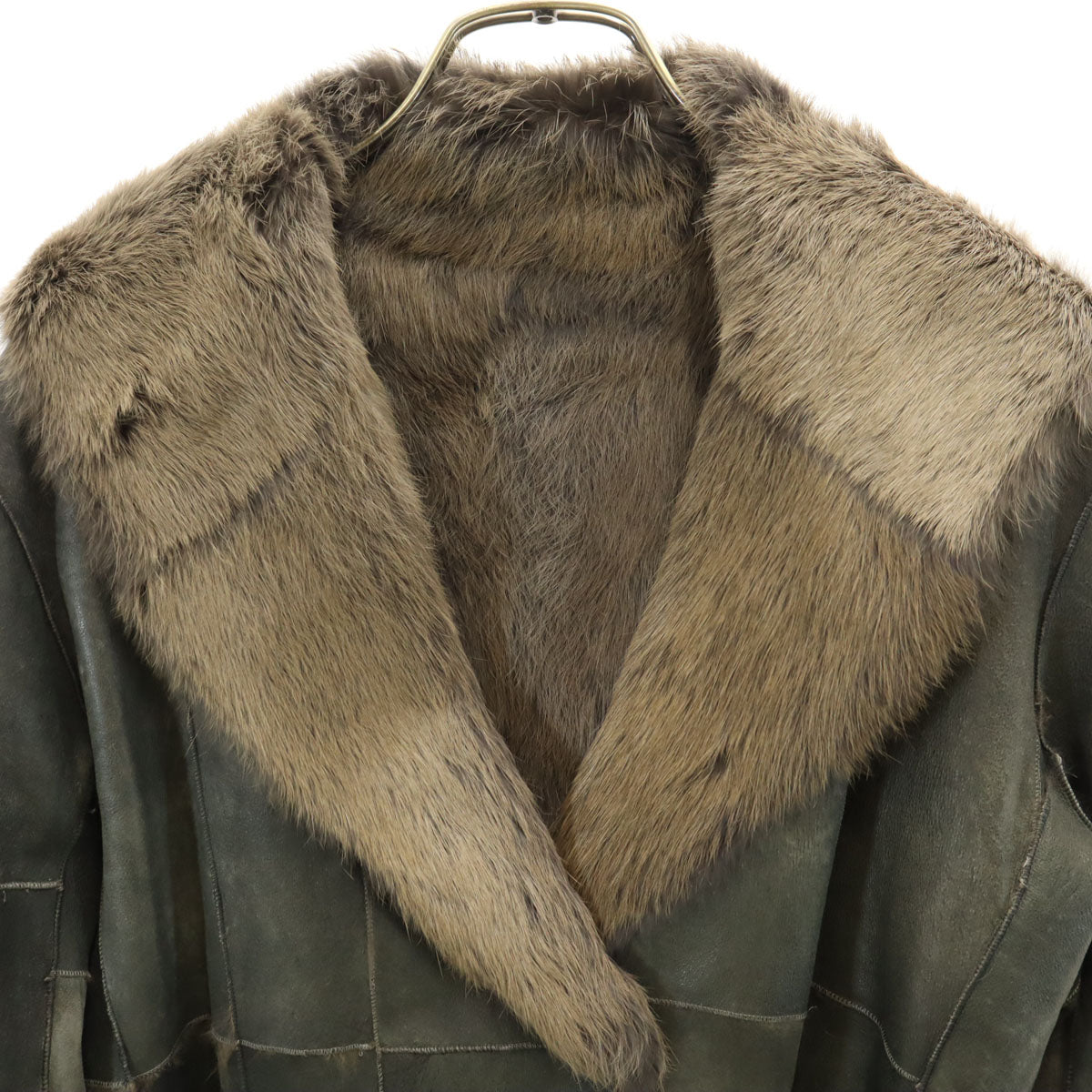 80s 90s フランス製 オールド レザー ジャケット 38 グレー系 レディース