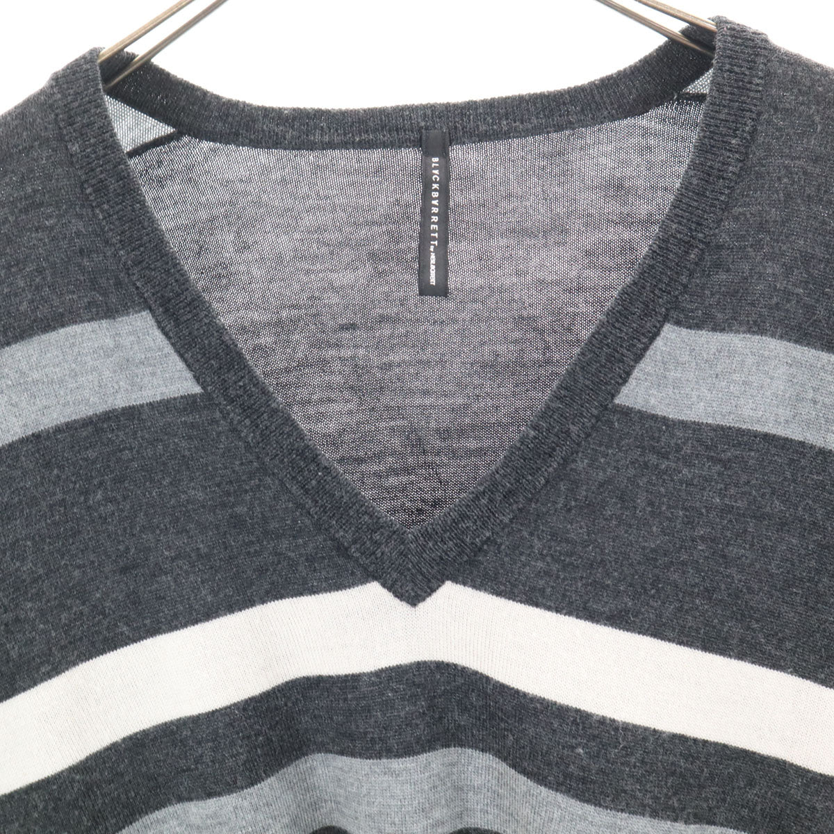 BLACKBARRETT ブラックバレット by NEIL BARRETT Vネック ウール ボーダー 長袖 セーター 2 グレー系 ニット 三陽商会 メンズ