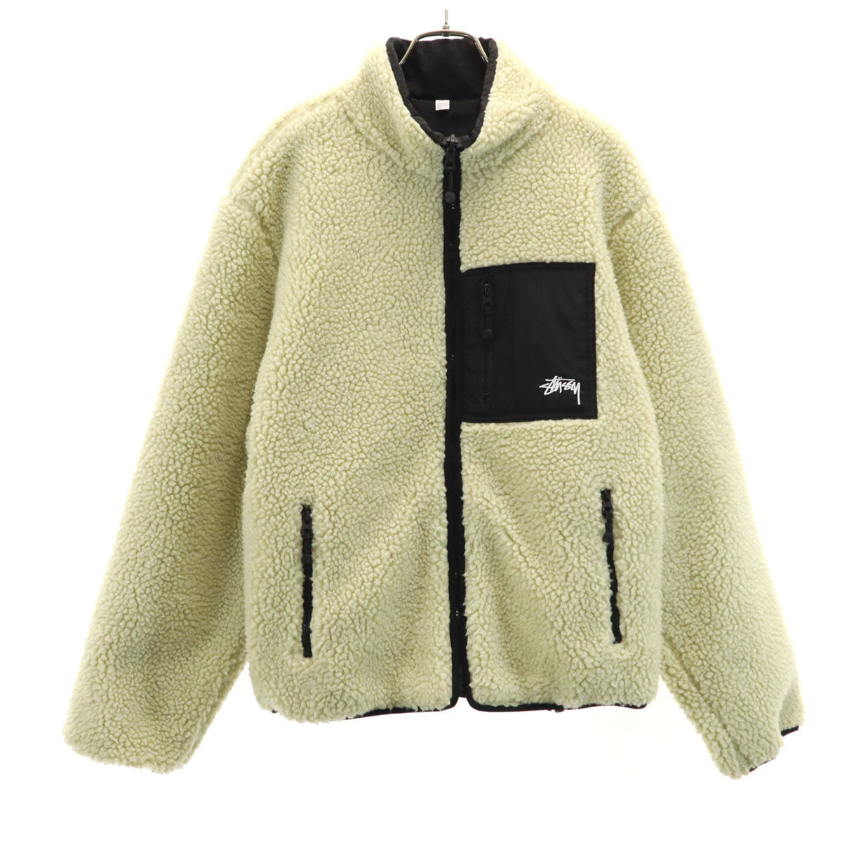 STUSSY ステューシー バック 8ボール ボアジャケット M クリーム リバーシブル メンズ