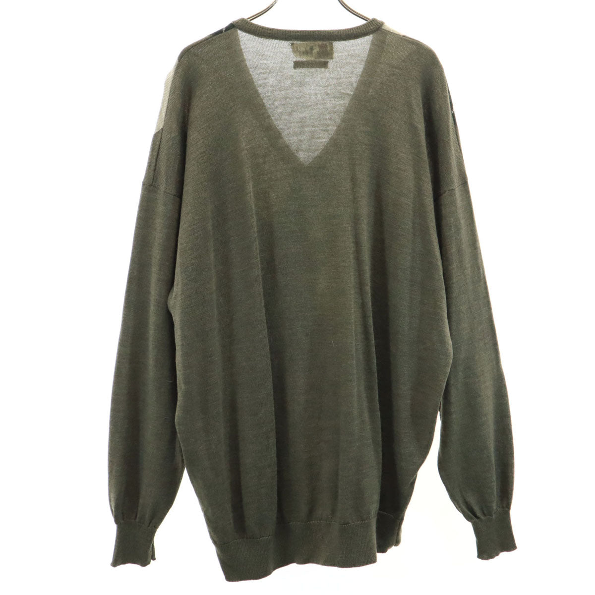 Pringle プリングル 70s ウール100% ヴィンテージ アーガイル柄 長袖 Vネック セーター L グリーン系 ニット メンズ