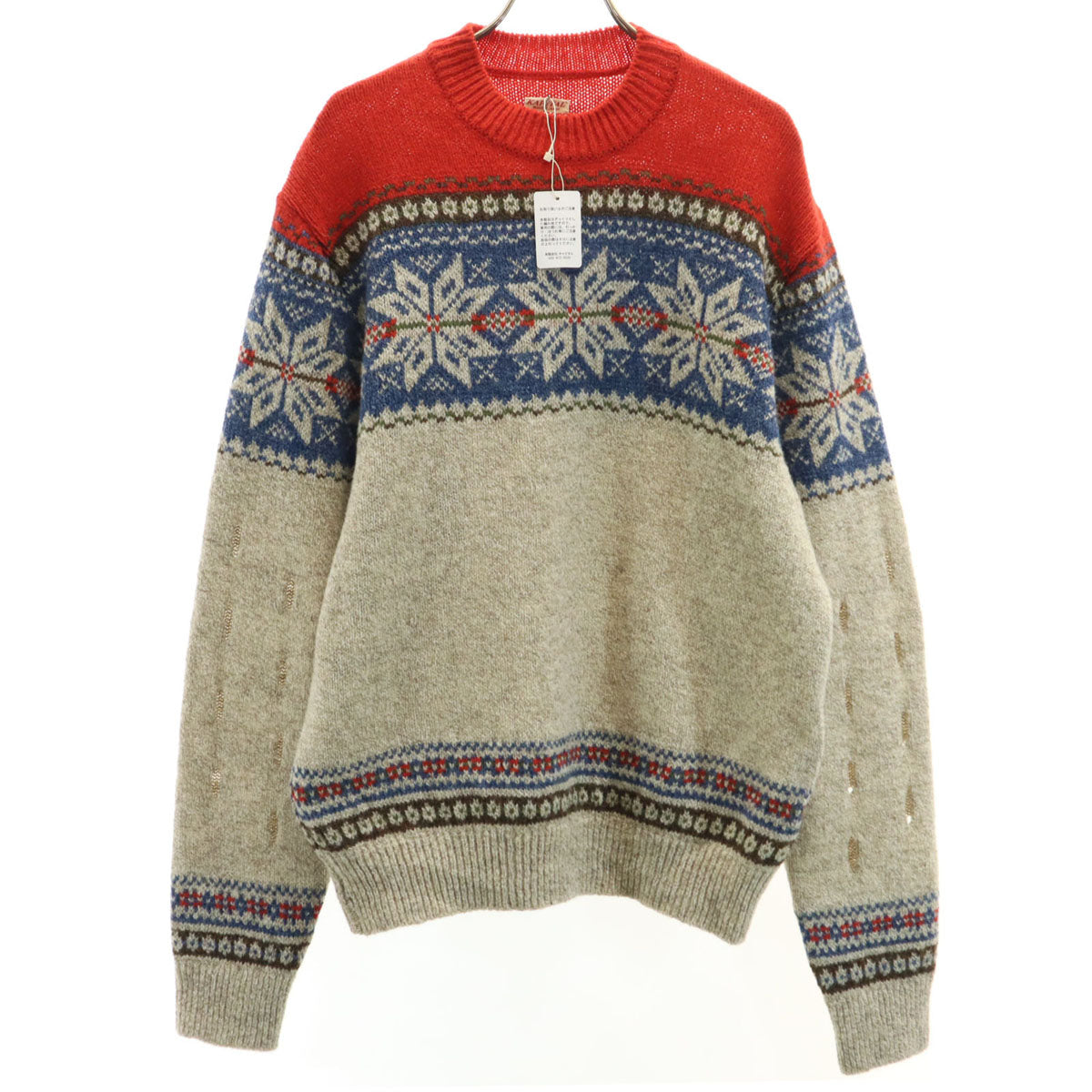 未使用 KAPITAL キャピタル 日本製 ノルディック柄 長袖 5G カットアウト セーター 3 グレー ニット レディース