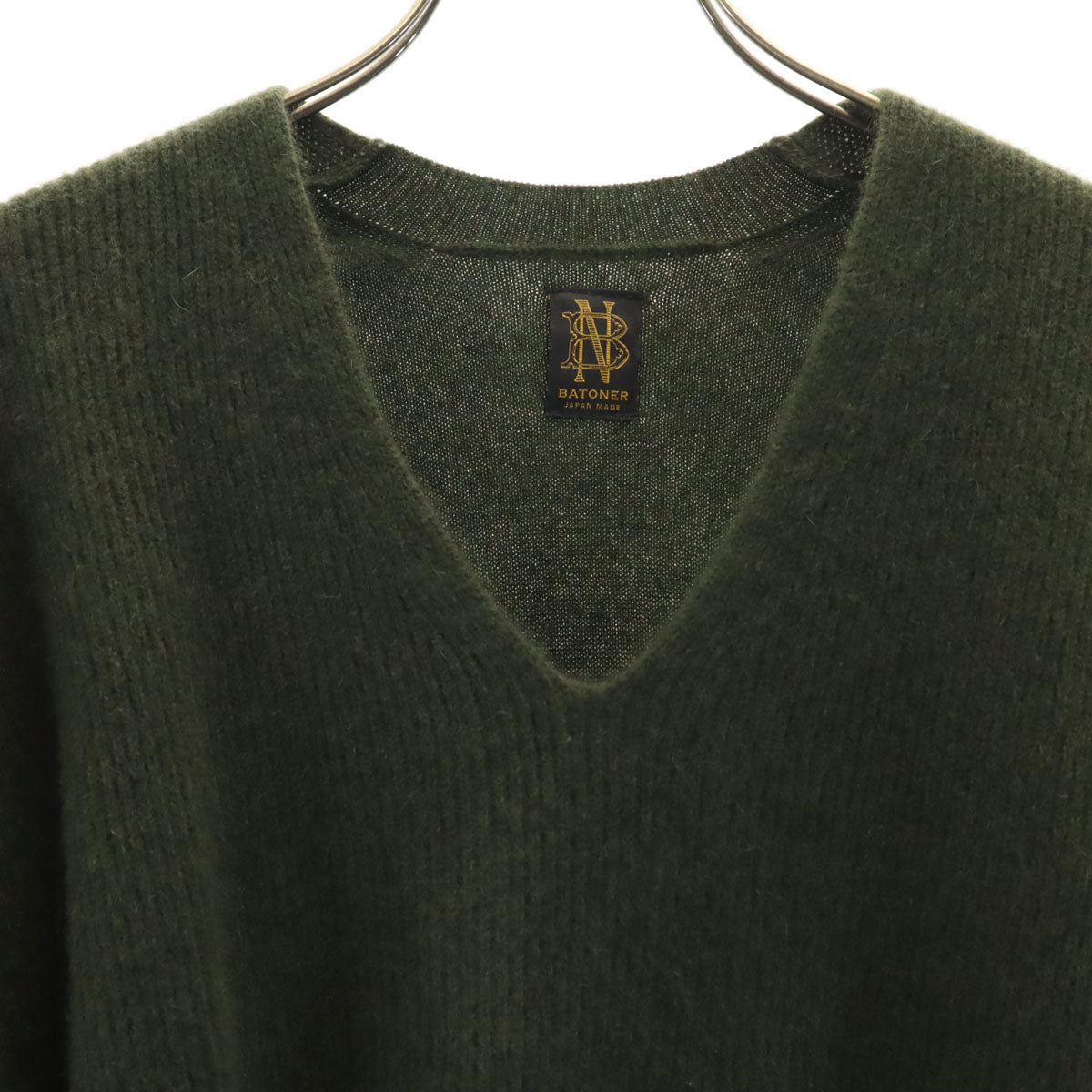 BATONER バトナー カシミヤブレンド 長袖 Vネック セーター 1 カーキ ニット レディース